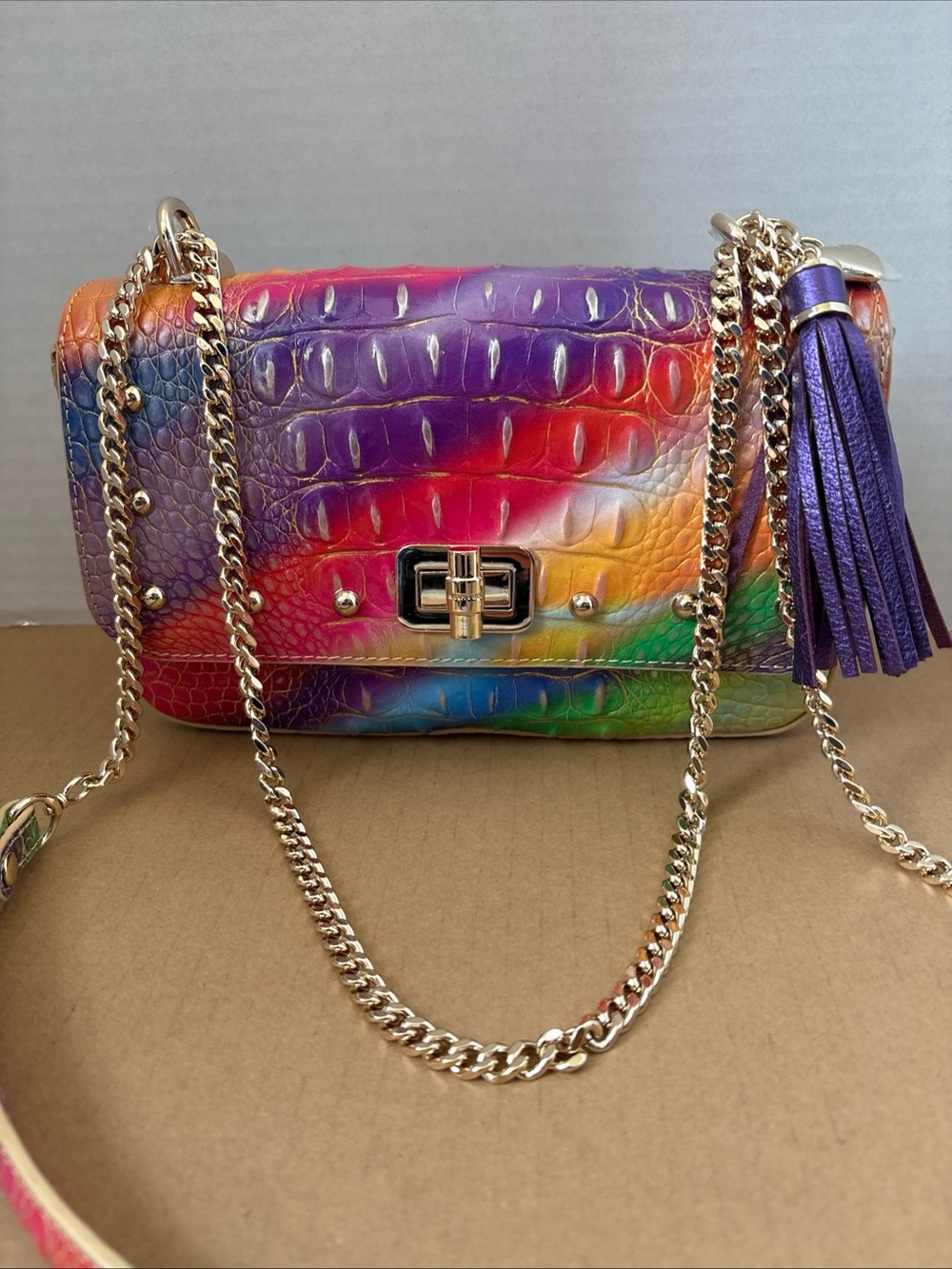 Brahmin Rosa Multi Gumdrop Crossbody Genuine Leather Bag Multi Color Brand New
